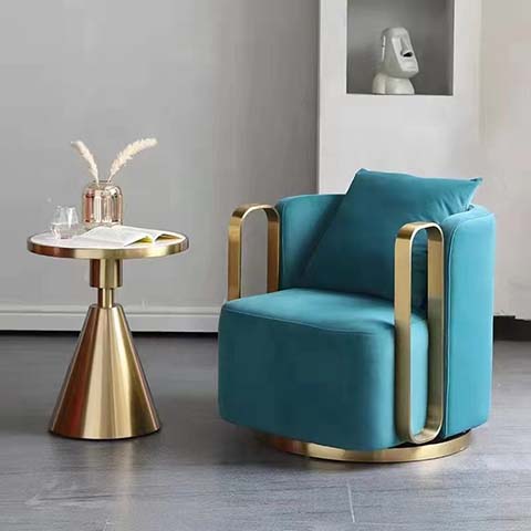 Teal Velvet Swivel Barrel Accent Chair with Matching Gold Pedestal Side Table Set