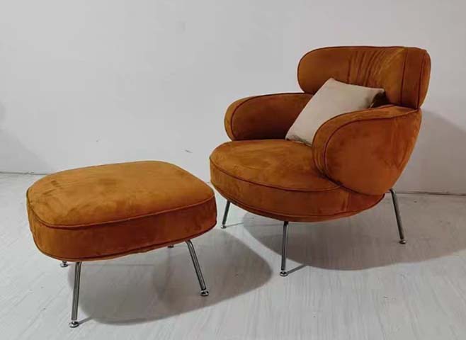 Velvet Upholstered Lounge Chair with Matching Ottoman and Throw Pillow