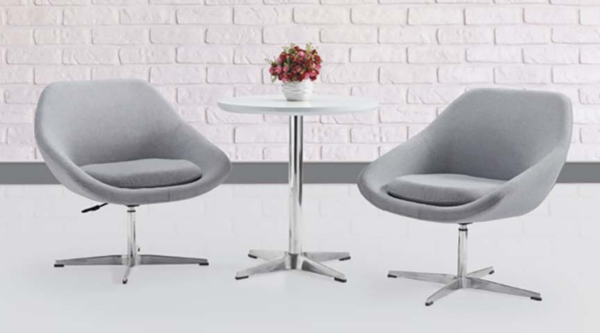 2-Piece Light Grey Fabric Swivel Bucket Lounge Chair and Round White Pedestal Side Table Conversation Set