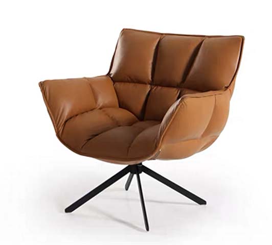Camel Brown Grid Channel-Tufted Swivel Lounge Armchair