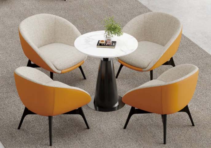 Modern 4-Person Round Lounge Meeting Set with Upholstered Tub Chairs