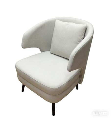 Off-White Curved Wrap Upholstered Lounge Armchair with Matching Throw Pillow and Black Tapered Legs