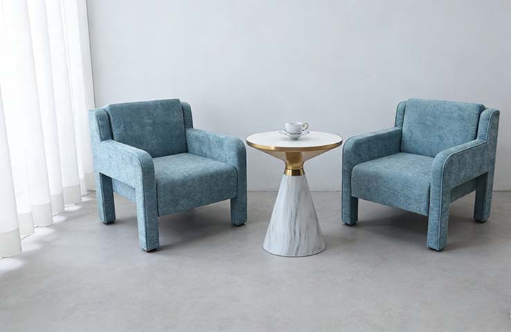 Dusty Blue Textured Fabric Block Lounge Armchair