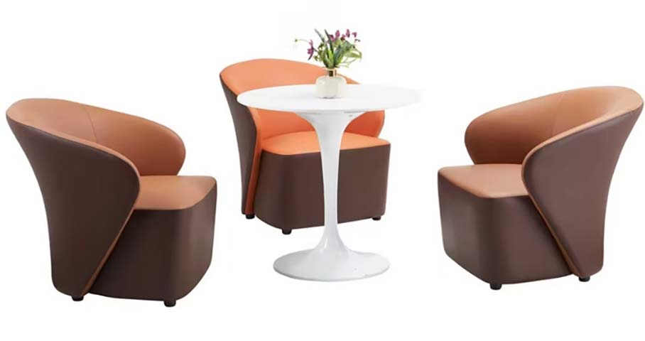 3-Seat Curved Two-Tone Upholstered Lounge Conversation Set with White Tulip Pedestal Table