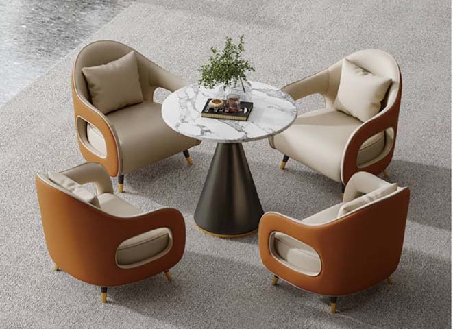 Modern Glam 4-Seat Round Bistro Conversation Set with Upholstered Armchairs