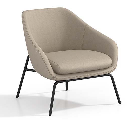 Beige Faux Leather Enveloping Lounge Accent Chair with Black Metal Sled Base