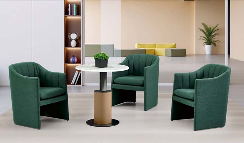 3-Piece Channel-Tufted Barrel Lounge Chair Set with Round Pedestal Side Table