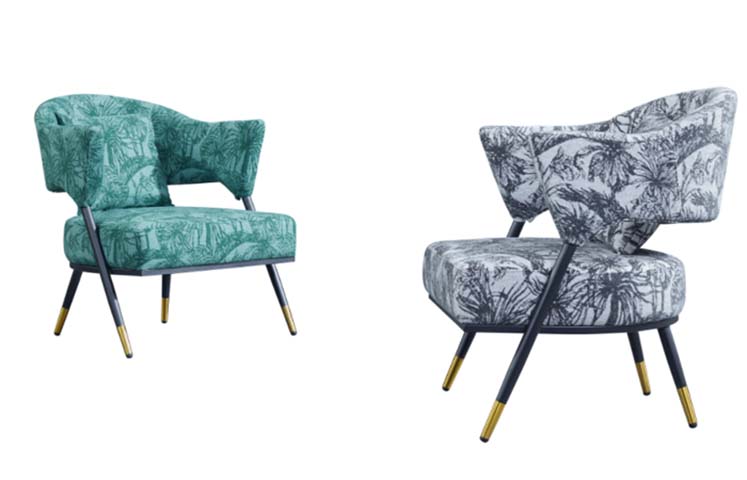Tropical Print Upholstered Accent Lounge Chair with Matching Lumbar Pillow