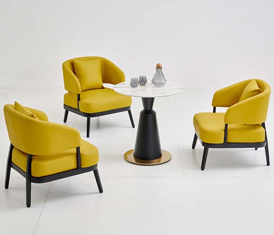 1 Round Bistro Table and 3 Upholstered Lounge Chairs Reception Seating Set