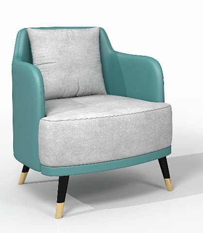 Two-Tone Teal and Light Gray Upholstered Accent Armchair with Brass-Capped Tapered Legs