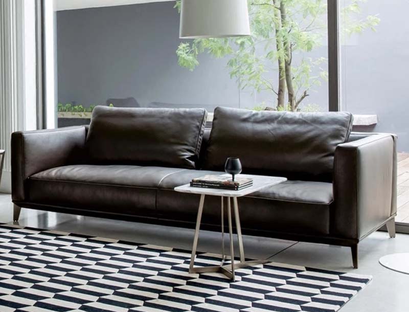 Two-Seat Upholstered Leather Sofa with Metal Tapered Legs