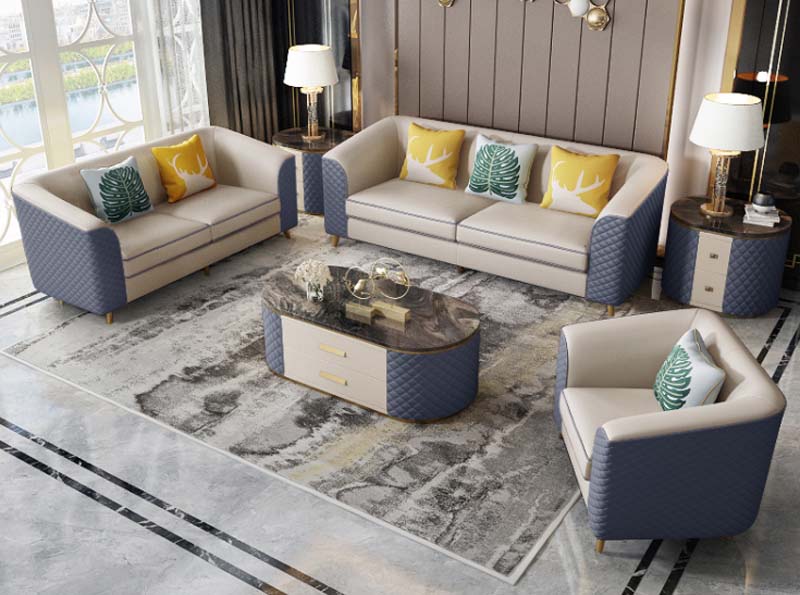 Light Luxury Upholstered Living Room Sofa Set with Matching Coffee Table