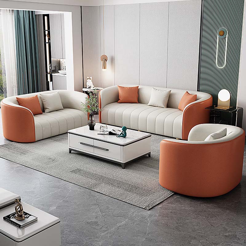 3-Piece Curved Upholstered Living Room Sofa Set with Matching Coffee Table
