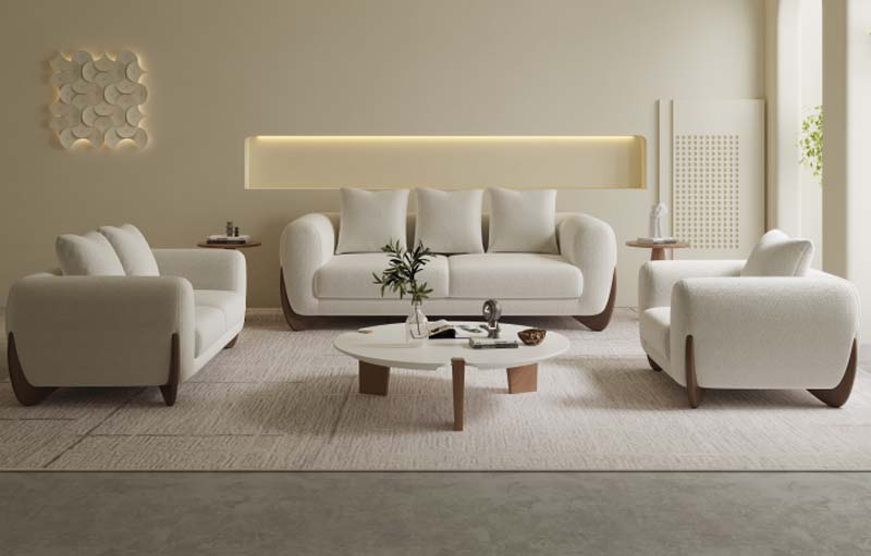 3-Piece Curved Boucle Living Room Sofa Set (3-Seat Sofa, 2-Seat Loveseat, 1-Seat Armchair)