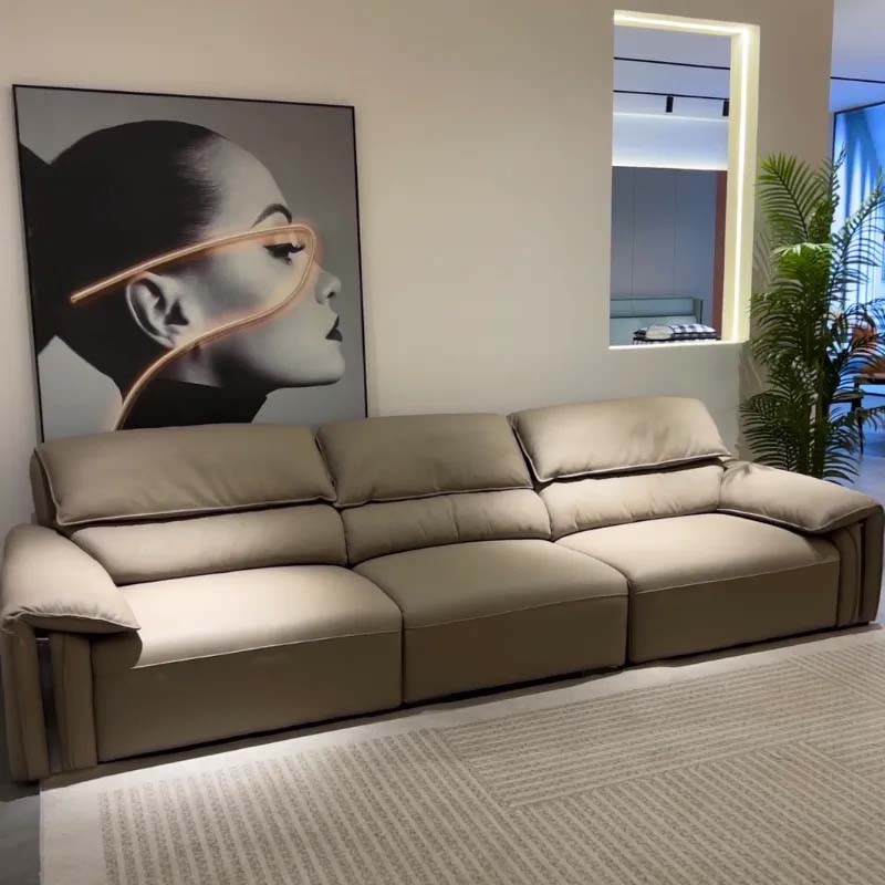 Light Taupe Block Base Three-Seater Sofa