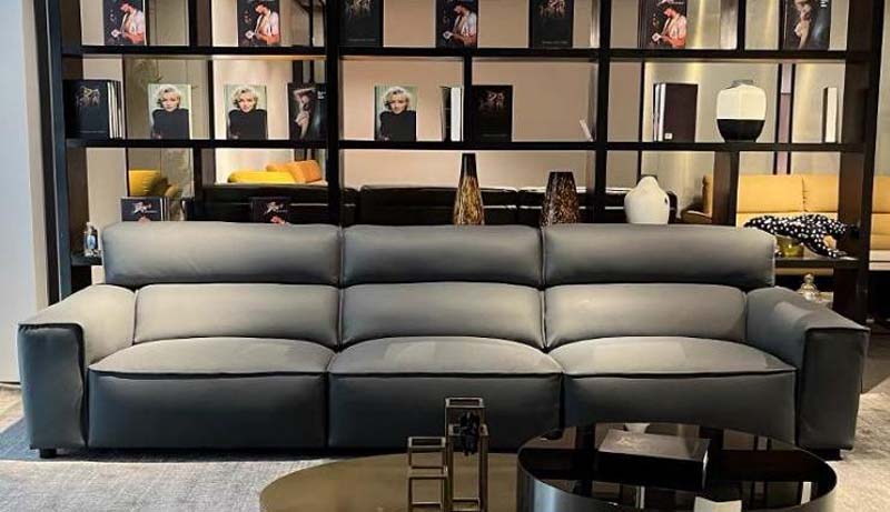 Modern Minimalist Gray Upholstered Three-Seat Sofa
