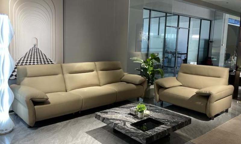 Beige 3+2 Seater Leather Living Room Sofa Set