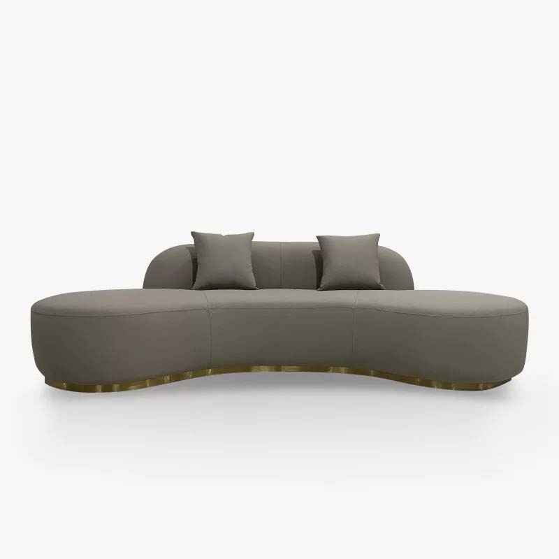 Curved Armless Upholstered Lounge Sofa with Polished Brass Plinth Base