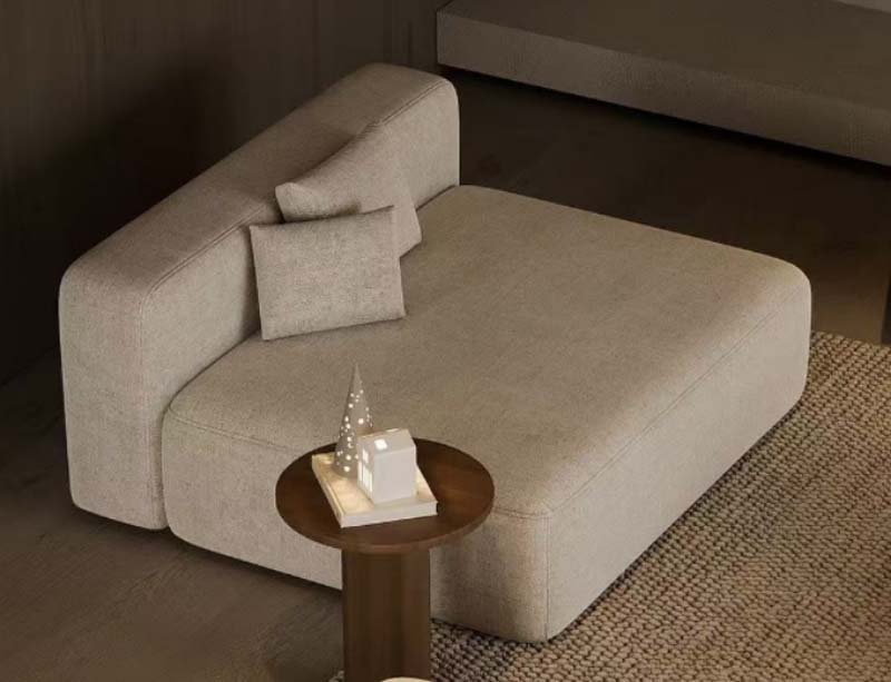 Low-Profile Beige Textured Woven Modular Left L-Back Armless Chaise Lounge Sofa