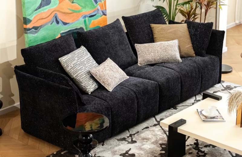 Dark Speckled Textured Fabric Modular Three-Seat Sofa