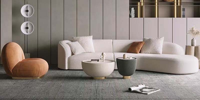 Curved Boucle Modular Sectional Sofa with Right Chaise