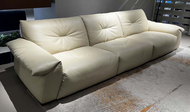 Three-Seater Low-Profile Upholstered Leather Sofa