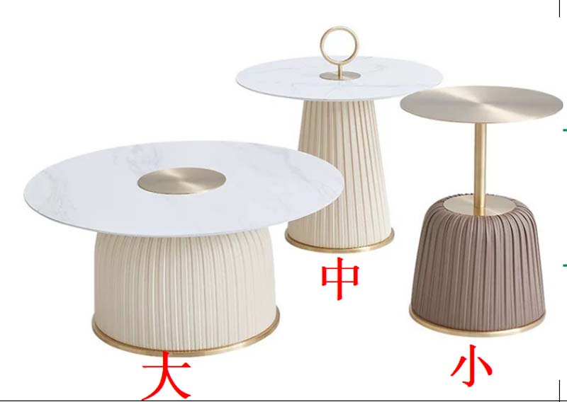 Three-Piece Round Marble-Look Coffee and Side Table Set with Fluted Pedestal Bases