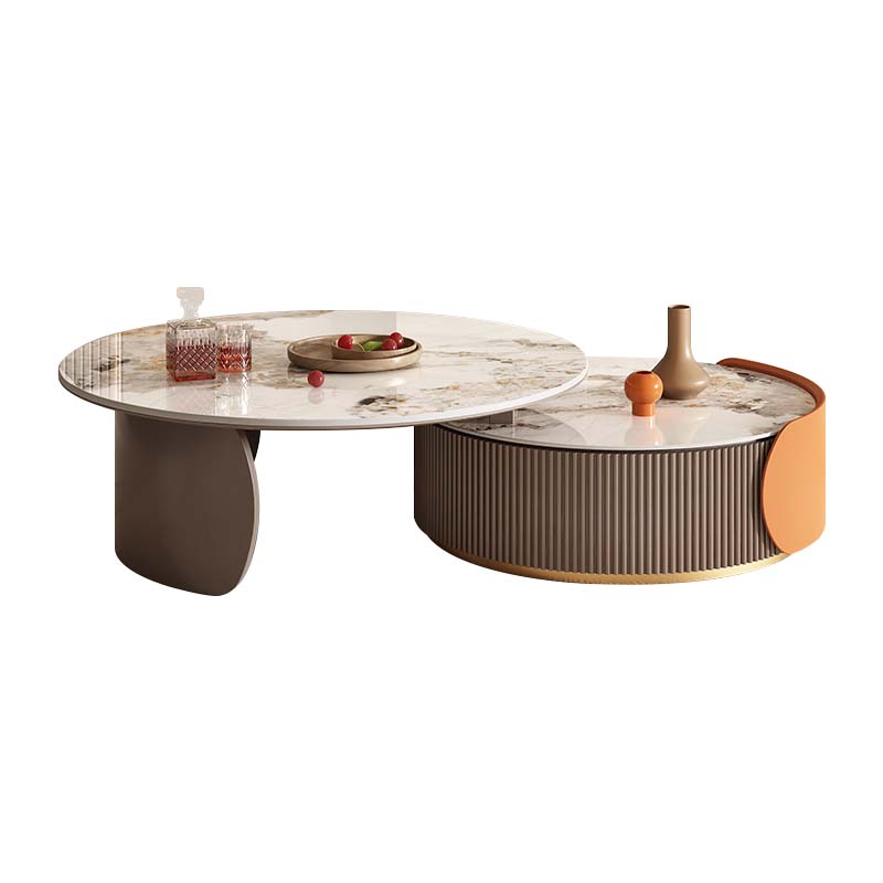 Modern Round Nesting Coffee Table Set with Sintered Stone Tops