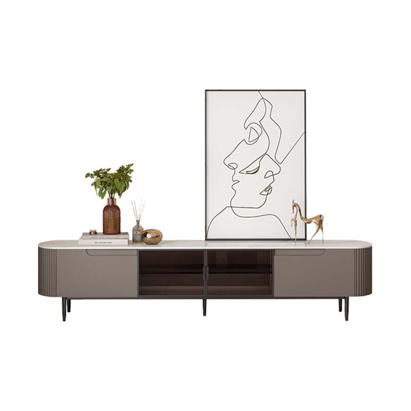 Modern Fluted TV Media Console with Rounded Top and Open Bays