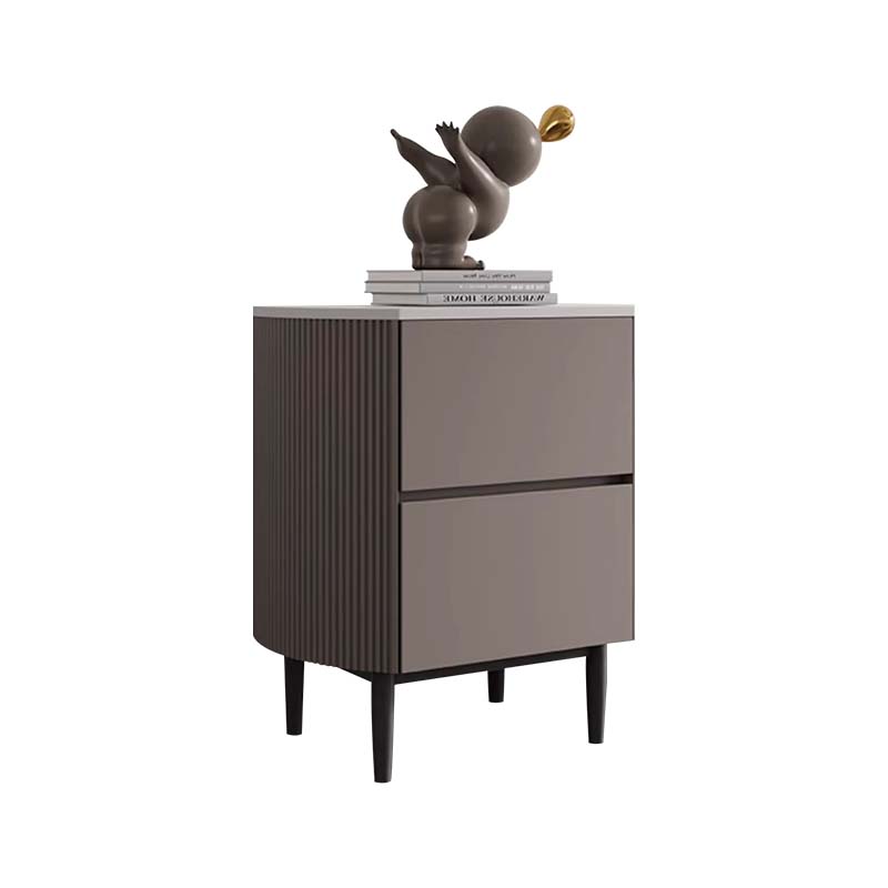 Contemporary Taupe Fluted Two-Drawer Nightstand