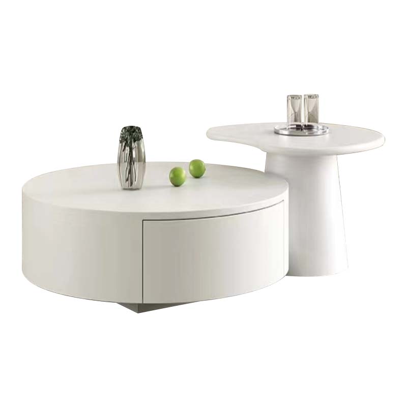White Two-Piece Nesting Coffee Table Set with Drum Storage