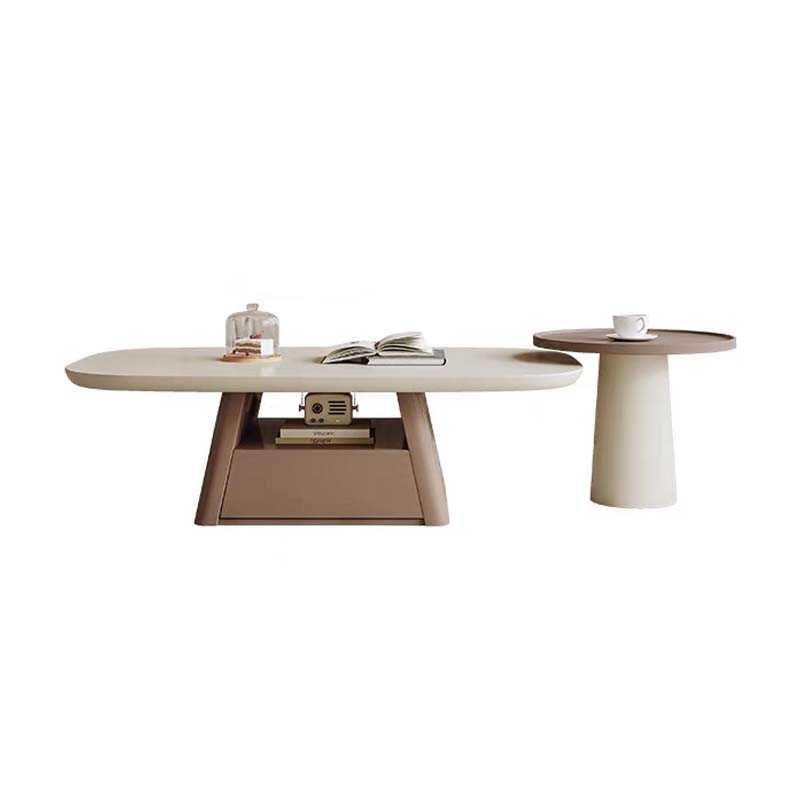Two-Piece Rounded Coffee Table and Pedestal Side Table Set