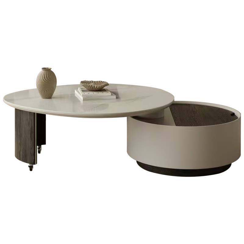 Swivel Nesting Oval Coffee Table with Hidden Storage and Casters