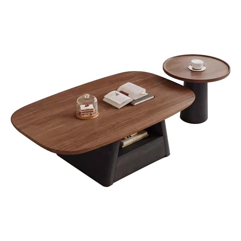 Walnut and Black Nesting Coffee Table Set with Open Storage