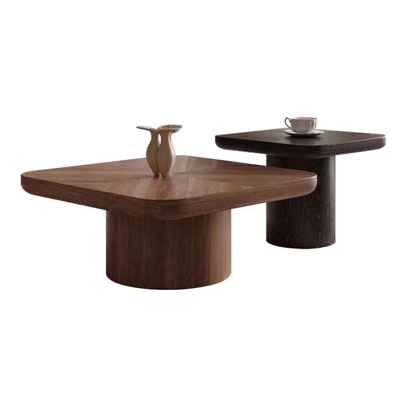 Two-Tone Rounded Square Nesting Coffee Table Set with Cylindrical Pedestals