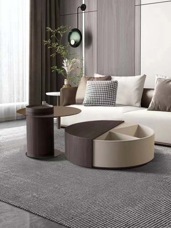 Round Storage Coffee Table with Pedestal Side Table Set