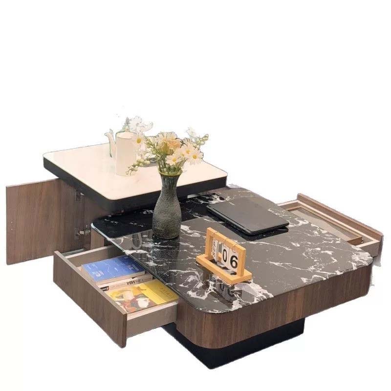 Multifunctional Lift-Top Storage Coffee Table with Marble-Look Tops
