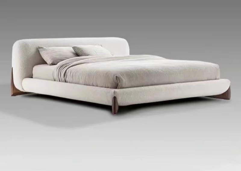 Cream Boucl&eacute; Curved Upholstered Queen Platform Bed
