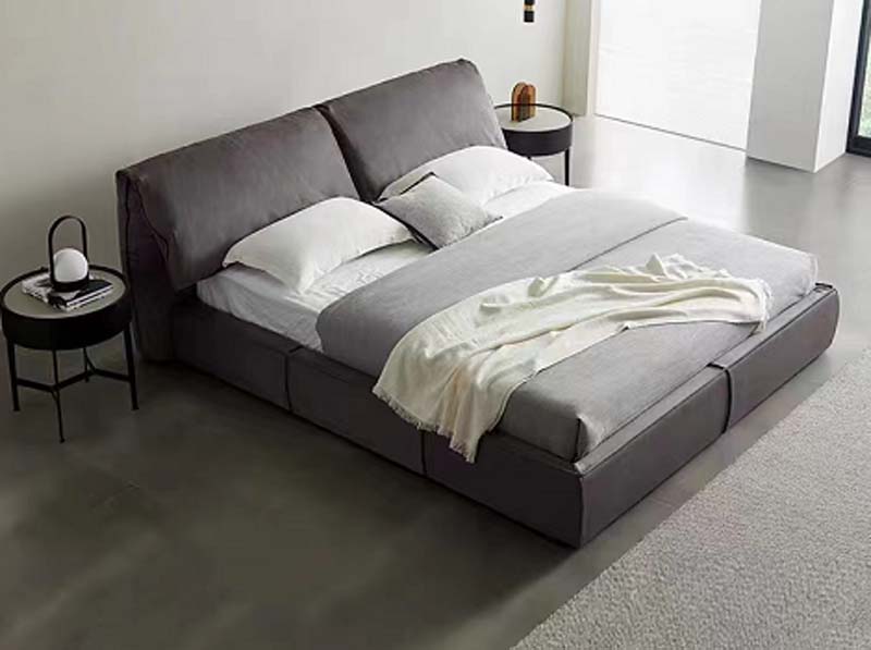 Upholstered Low-Profile Platform Bed with Pillow Headboard