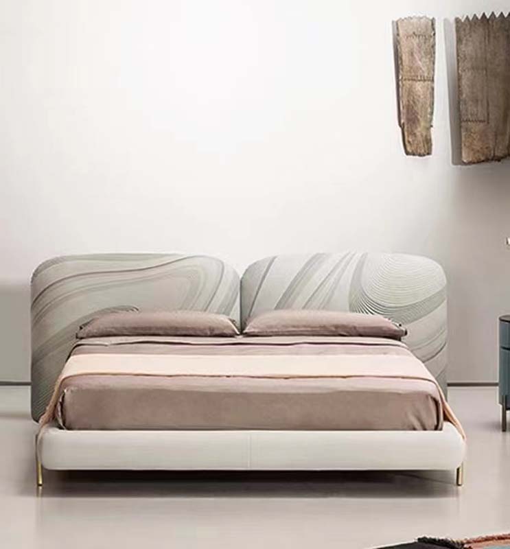 Upholstered Curved King Bed with Split Sculpted Headboard