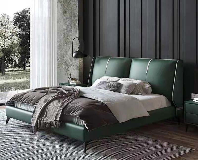 Upholstered Low-Profile Platform Bed with Padded Wing Headboard