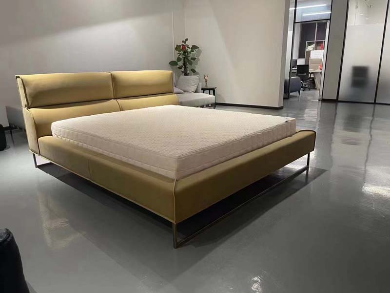 Mustard Upholstered Low-Profile King Platform Bed