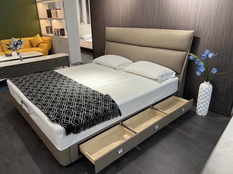 Upholstered Storage Bed with Three Side Drawers and Padded Headboard
