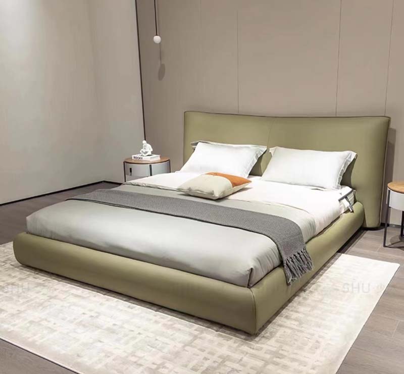 Upholstered Low-Profile King Bed with Wide Padded Headboard