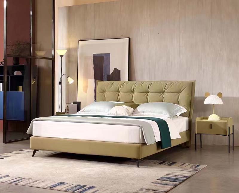 Upholstered Low-Profile King Bed with Tufted Headboard and Nightstand