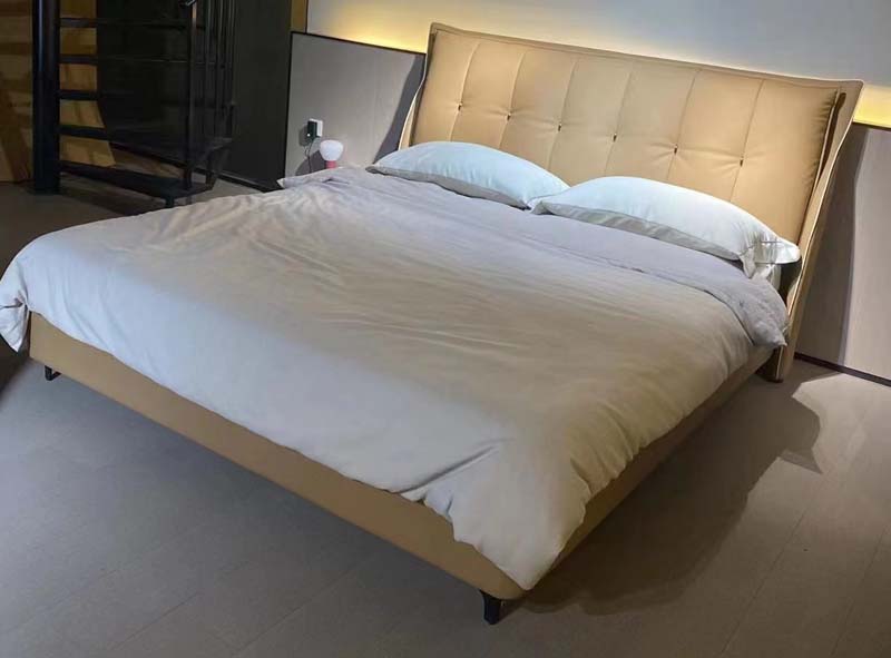 Upholstered Winged Platform Bed with Channel-Tufted Headboard