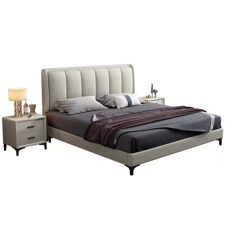 Upholstered Channel-Tufted Platform Bed with Two Nightstands