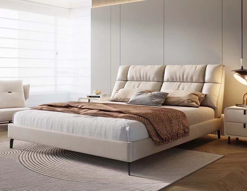 Upholstered Low-Profile Platform Bed with Padded Panel Headboard