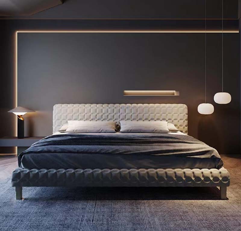 Channel-Tufted Upholstered Bed with Tall Padded Headboard