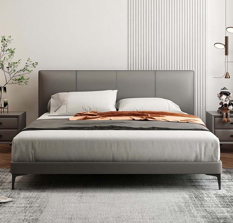 Gray Upholstered Low-Profile Platform Bed